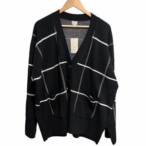 a new day Black and White Grid Pattern Knit Cardigan Sweater NWT